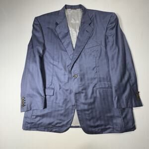 Aldrich Custom Blazer Scabal English Cloth Blue Herringbone Jacket 48R - 50R